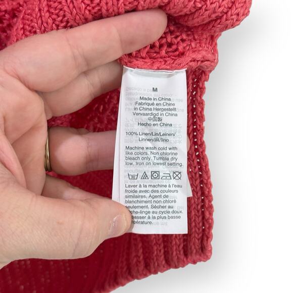 J.Crew Beach Linen Crewneck Open Knit Pullover Sweater Cover Up Pink Size M - Picture 4 of 8